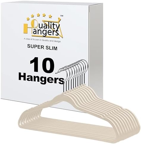 Quality Hangers 10 Pack Slim Plastic Hangers for Clothes - 16.5" Won't Crease Your Clothes, Heavy Duty Non-Velvet Black Hangers, 360° Swivel Chrome Hook Dresses Coats Shirts (10, Ivory)