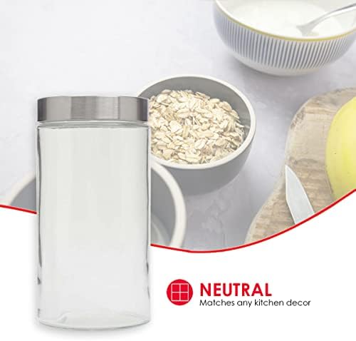Home Basics Large 54 oz. Round Glass Canister Jar Container Fresh Sealed with Air-Tight Stainless-Steel Twist Top Lid fo