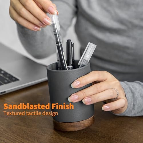 Ceramic Pen Holder for Desk, Pencil Cup, (Dark Grey, Set / 2)