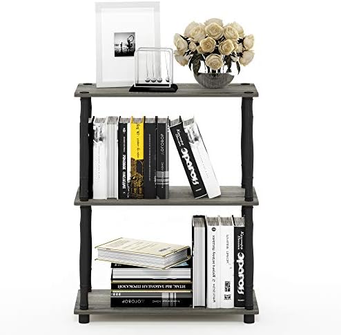 Furinno 18029GYW/BK Turn-N-Tube 3-Tier Compact Multipurpose Shelf Display Rack, Classic, French Oak Grey/Black, 3-Tier C
