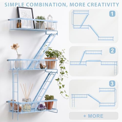 Fire Escape Wall Shelf, NYC Wall Decorative Floating Shelves, Sky Blue