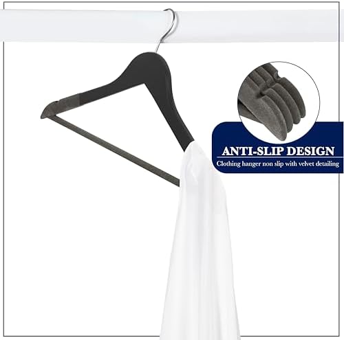 Wooden Hangers, 20 Pack, Non-Slip Velvet for Pants, Coats (Black)