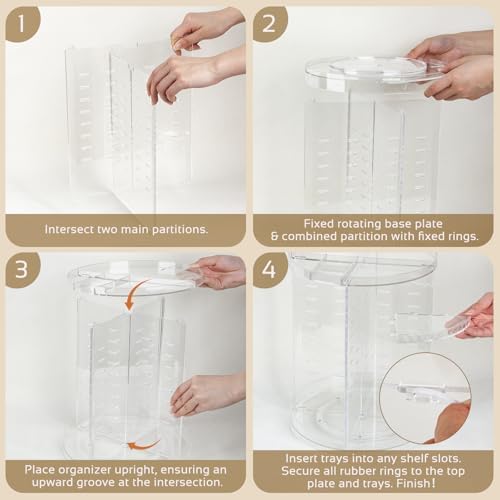 Boxalls Makeup Organizer Rotating Large Capacity, 360 Makeup Carousel with Brush Compartment, Clear Skincare Cosmetic Sp