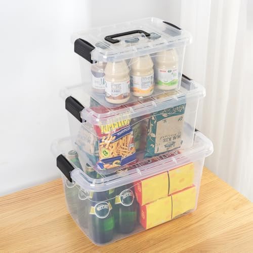 Cetomo Storage Boxes, Storage Box with Lids and Handle for Home Dorm Office Organization, Stackable Nesting Tote Contain