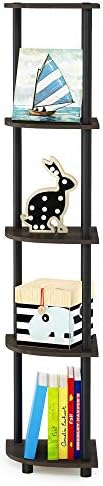 Furinno Turn-N-Tube Toolless Assembly Corner Shelf, 5-Tier Brown Corner Bookshelf, Open Storage Shelves, for Organizatio
