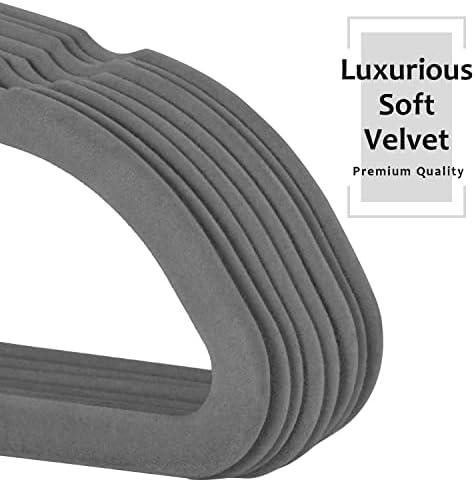 VECELO Premium Velvet Clothes Hangers Suit Heavy Duty (60 Pack)-Non Slip & Space-Saving with 8 Finger Clips & Tie Rack Excellent for Men and Women,Gray