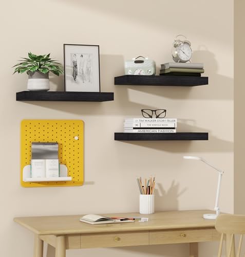Vervida® Black Rustic Floating Wall Shelves 15in Set of 3 Hidden