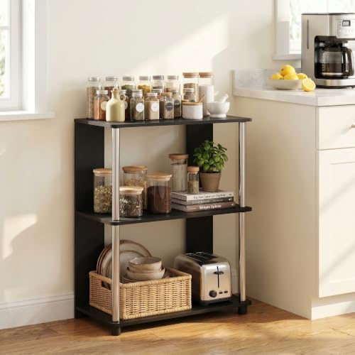 Furinno Jaya Simple Design 3-Tier Bookcase/Bookshelf/Display Rack with Stainless Steel Tubes, Americano