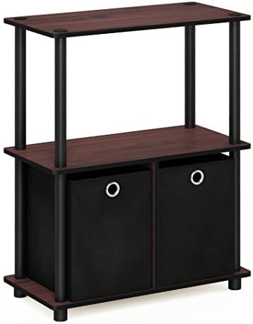 Furinno TURN-N-TUBE Storage Shelves, 3-Tier Toolless Book Shelf with Storage Bins, Display Shelf, for Organization and S