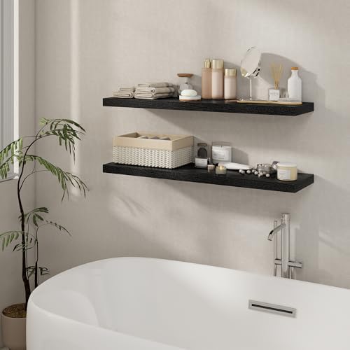 Fun Memories 40 Inch Floating Shelves Set of 2, 8 Inch Deep Wall Shelf, Rustic Wood Storage Shelves for Bedroom, Kitchen