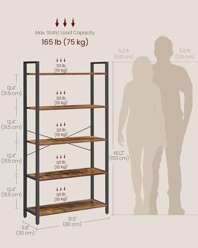 VASAGLE 5-Tier Bookshelf, Bookcase with Shelves, Storage Shelf, Living Room