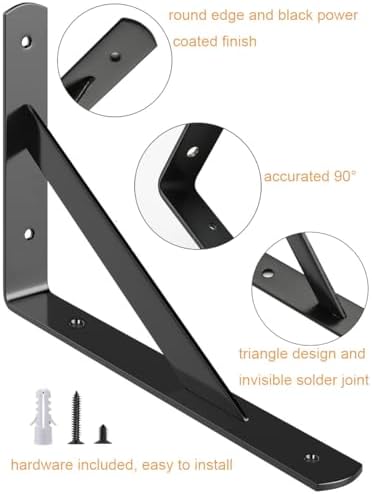12 Inch Shelf Brackets Heavy Duty Shelf Bracket 12 x 8 Inch Metal Shelf Bracket Triangular Shelf Supports with Hardware 