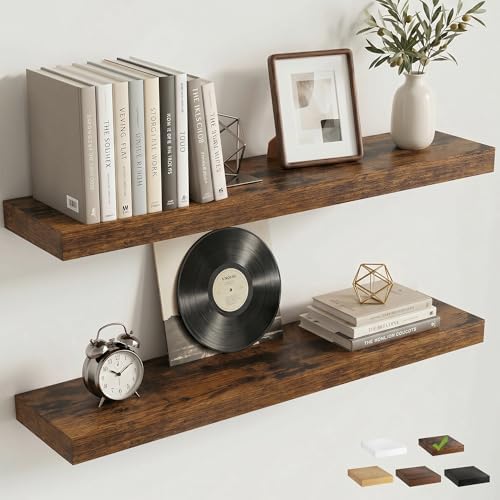 30 Inch Floating Shelves for Wall, 6.5"D Wood Storage Shelves, Brown Finish