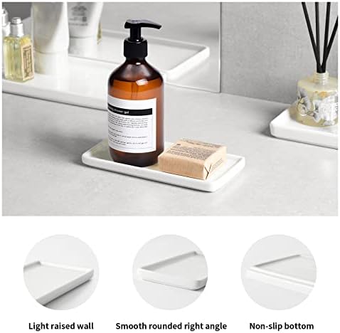 Gurygo 2 Pack 6" Bathroom Tray for Counter - Ceramic Vanity Trays for Bathroom - Small Rectangle Ceramic Tray - Kitchen 