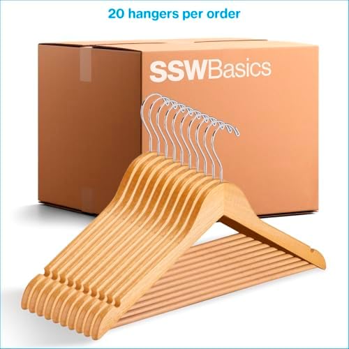SSWBasics Wood All Purpose Hangers - Natural Wood - 17 inches - Case of 20