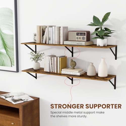 Heimlove 44W x 12D Deep Floating Shelves Set of 2 Rustic Brown
