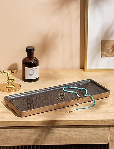 Vanity Tray with Brown Trim, Candle Tray, Bathroom Countertop Perfume Holder Organizer, Decorative for Dresser, Table, C