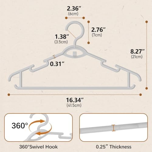 Heavy Duty Plastic Hangers 50 Pack, Stackable Space Saving, Grey