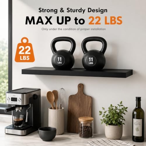 WELLAND 60 inch Black Mission Floating Shelves for Wall, Bathroom Wall Mount Shelves, Wood Modern Display Shelves, Book 