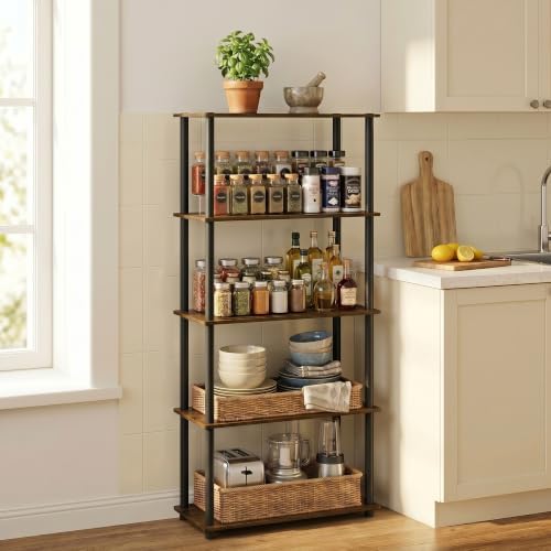 Furinno Turn-N-Tube Storage Shelves, 5-Tier Book Shelf, Corner Shelf, Toolless Open Shelves, for Organization and Storag