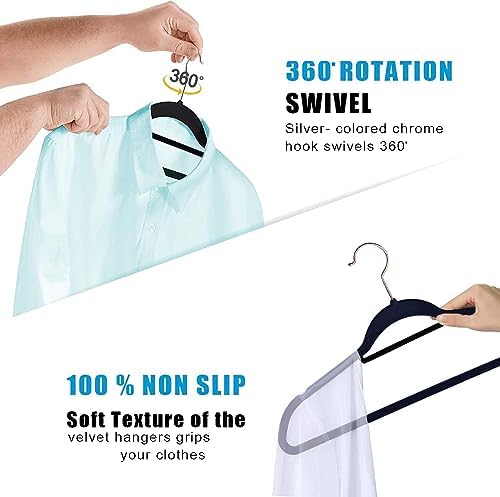 GVTECH Premium Velvet Hangers, [50 Pack] Non Slip and Heavy Duty Velvet Suit Hangers (45cm) with Tie Bar, 360° Swivel Hooks, Sturdy to Hold Jumper, Pullovers, Jackets & Hoodies (White, 50 Pack)