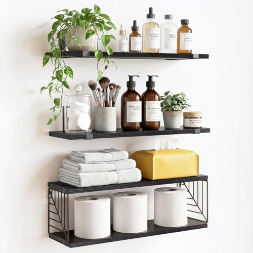 Fixwal 3+1 Tier Bathroom Floating Shelves Over Toilet, Black
