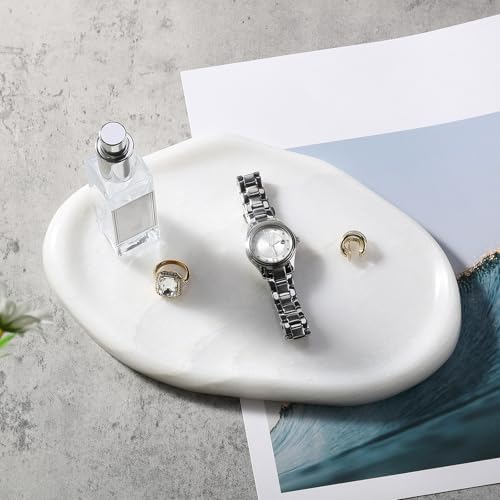 Koville Luxurious White Marble Vanity Tray, Cloud Shape Serving Stone Key Tray for Home Decor, 10" x 7" Marble Storage T