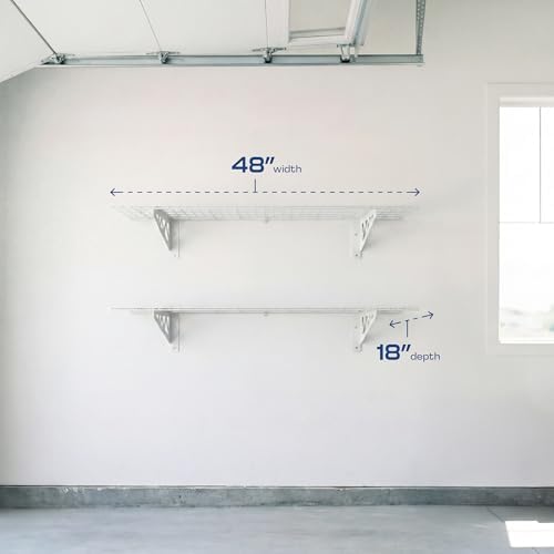 MonsterRax 18x48 White Garage Wall Shelf 2-Pack, 500lb, Hammertone