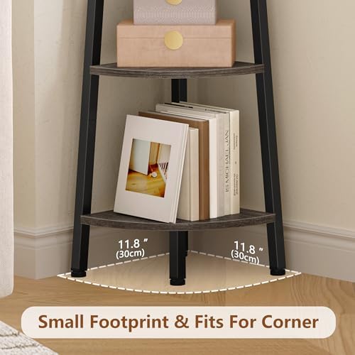Hoctieon Corner Shelf, 6-Tier Corner Bookshelf, Rustic Ladder Shelf, Industrial Display Stand for Living Room, Kitchen, 