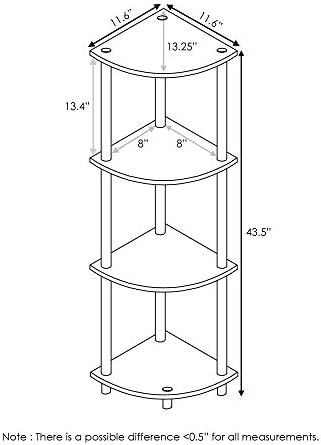 Furinno TURN-N-TUBE Corner Shelf, 4-Tier Corner Bookshelf, Display Storage Shelves with Open Shelves, for Organization a