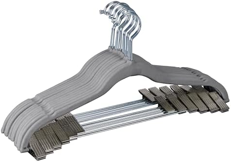 Simplify 60 Pack Velvet Hangers with Clips | Skirt and Pants | Slim Space Saving | Closet Organization | Non-Slip | Prevent Creases | Swivel Neck | Durable | Grey