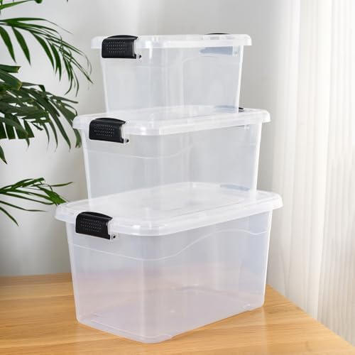 Cetomo Storage Boxes, Storage Box with Lids and Handle for Home Dorm Office Organization, Stackable Nesting Tote Contain