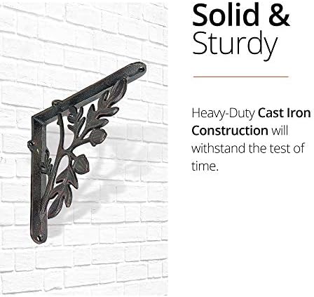 NACH Decorative Shelf Brackets, 4 Pack of 7 x 1.8 x 7 inch, Black Cast Iron Rustic Shelf Brackets - Metal Shelf Brackets