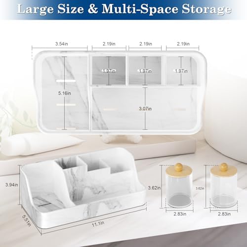 Marble Bathroom Countertop Organizer - Silicone Bathroom Vanity Countertop Organizer - Tooth Brush Organizer With 2PCS Q