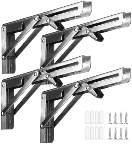 Folding Shelf Brackets - 4 Pcs 8 Inch,Heavy Duty, Stainless Steel