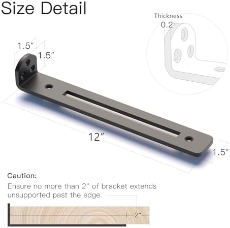 6 Pack 12 Inch Shelf Brackets, 1/5" Thick Hidden L Floating Shelf Bracket