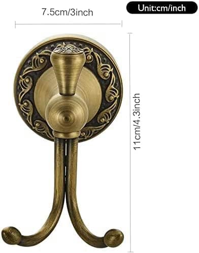 Leyden Antique Brass Towel Hook, Bathroom Robe Hooks, Brushed Double Coat Clothes Hanger Hook Vintage Style Wall Mounted