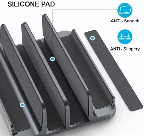 YICOSUN 4-Slot Aluminum Vertical Laptop Stand for Desk - Adjustable Width Dock for MacBook, Surface, Samsung, HP, Dell u