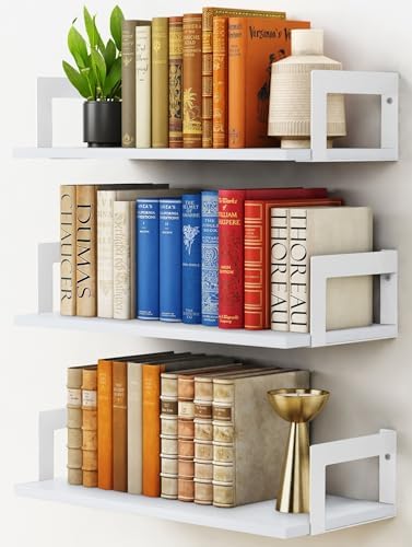 Harwaya White Wall Bookshelf for Kids Room, Small Floating Book Shelf for Teen Girls Boys Bedroom, 8 Inch Deep Wall Moun