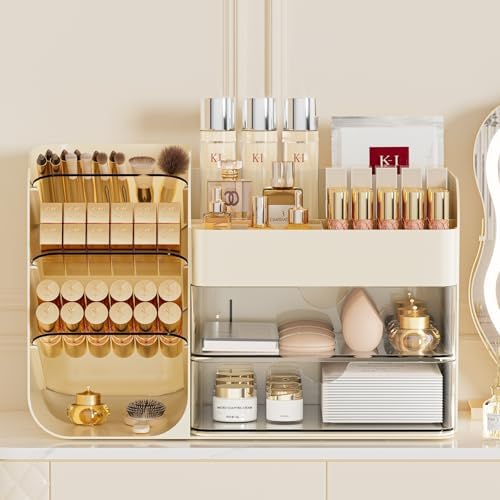 Cute Makeup Organizer Countertop for Vanity Bathroom Organizer, Cream