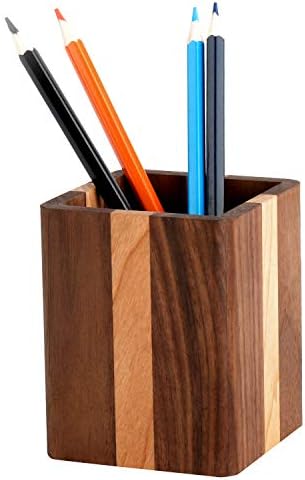 Walnut Pencil Holder Wood Pen Holder For Desk Pen Cup Organizer Ofiice Pencil Stand Simple(Cherry center walnut side)