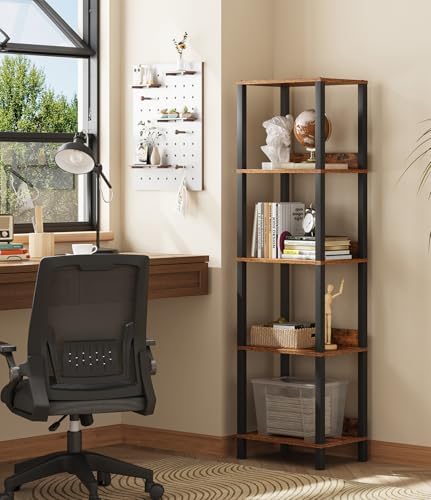 VIMBER 5-Tier Bookshelf with Anti-Fall Baffle, Tall Bookcase for Books, Garage Kit, CDs, Movies, Industrial Standing Boo