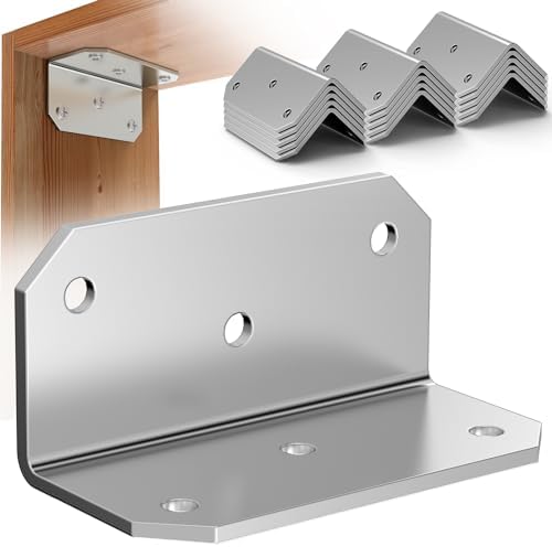Yuleimy L Brackets for Wood, 2x4 Inch Galvanized Corner Braces, 15 PCS