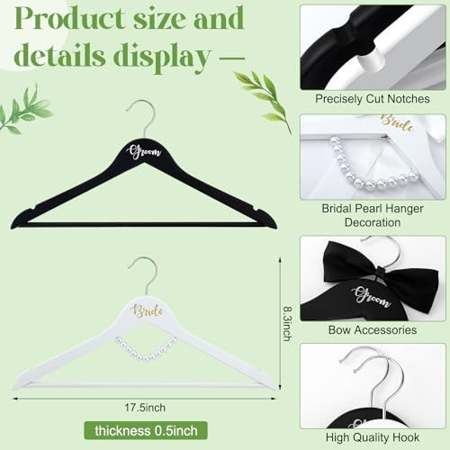FillTouch 2 Pack Bride and Groom Wedding Hangers,Black and White,Classic