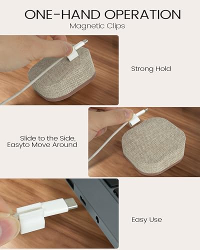 Magnetic Cord Holder, 5 Cable Clips, Desk & Nightstand Organizer