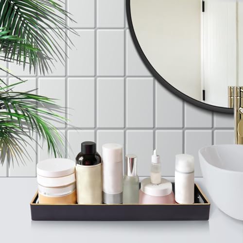 MAONAME Black Bathroom Vanity Tray, Rectange Toilet Tank Trays with Handles