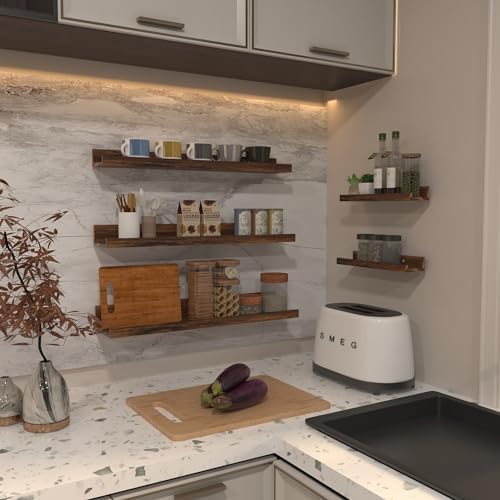 Giftgarden 24 Inch Wall Mounted Floating Shelves Set of 5, Rustic Wood Wall Shelves for Bathroom, Bedroom, Kitchen, Livi