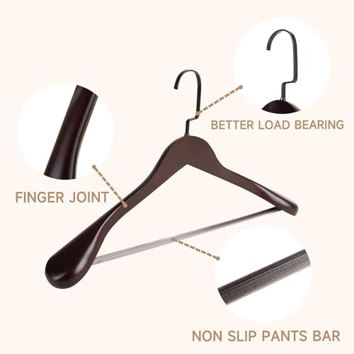 17.5" Wooden Suit Hangers, Non Slip Pants Bar, Dark Cherry, 12-Pack