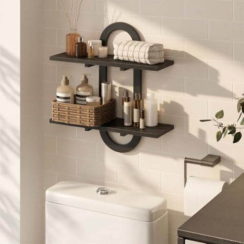 Floating Shelves, 2Pcs Wall Mounted Shelves with 2-Tier Bathroom Hanging Storage Shelves Set for Living Room Bedroom Bat