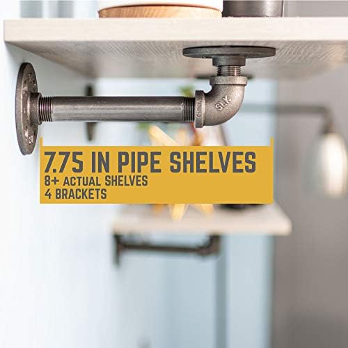 PIPE DECOR Industrial Pipe Shelf Brackets, 6 Inch, 4 Pack – Wall Mounted Double Flange Floating Shelf Hardware, Rustic V
